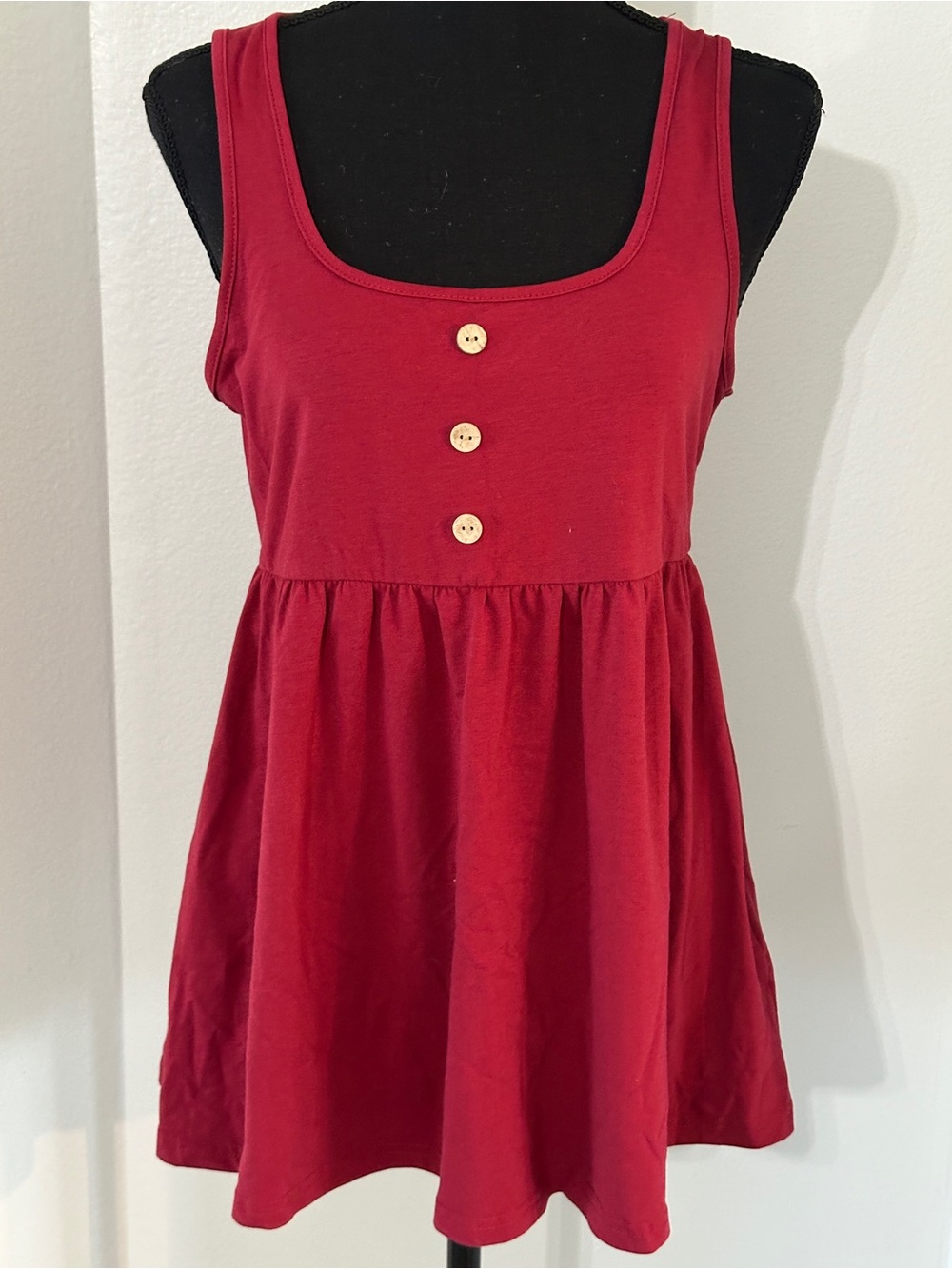 SHEIN Red Button-Front Babydoll Tank Top
